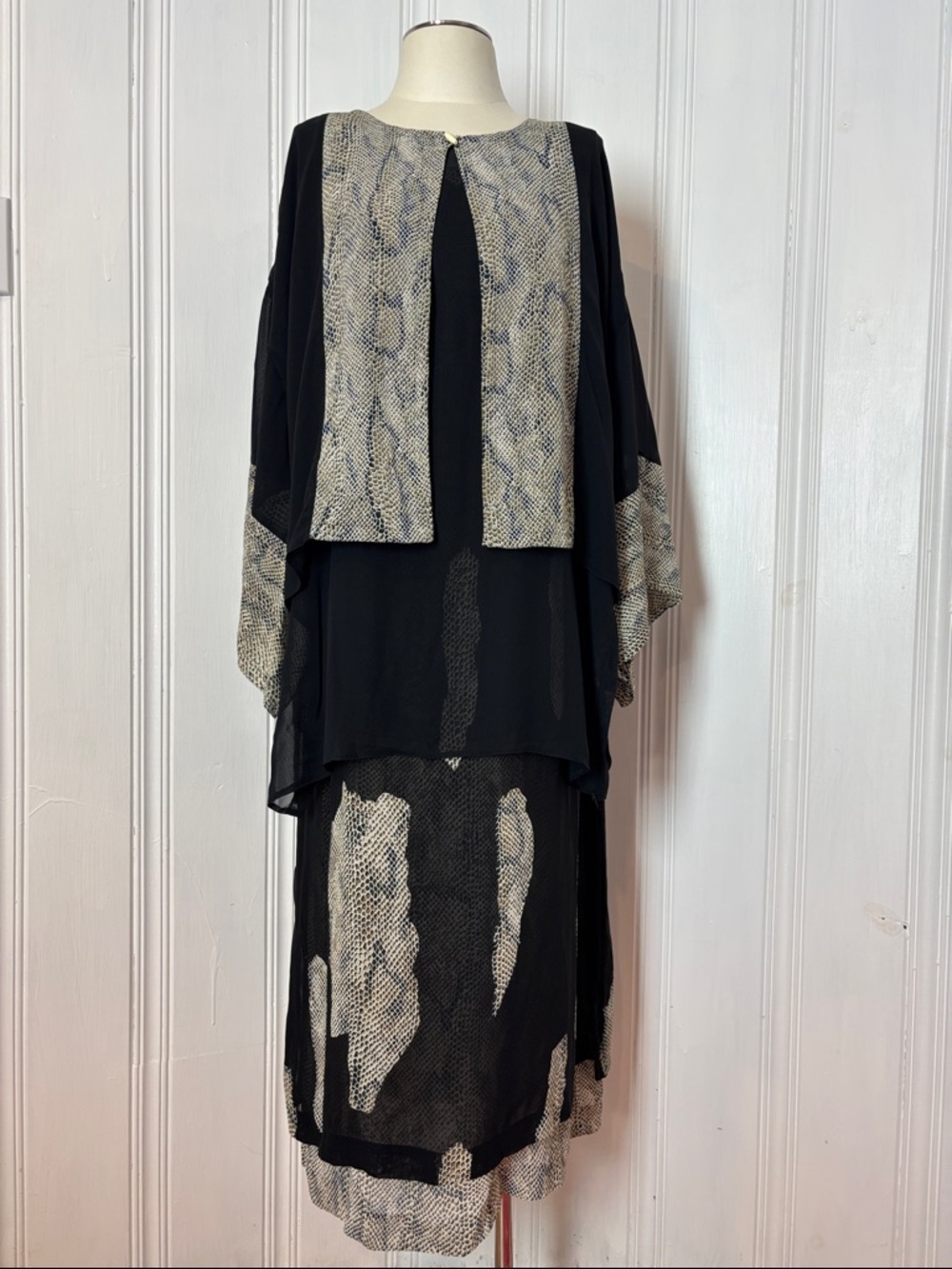 CHRISTINE LAURE Paris 2-Piece Snake Print Dress & Sheer Overlay Blouse | L-XL